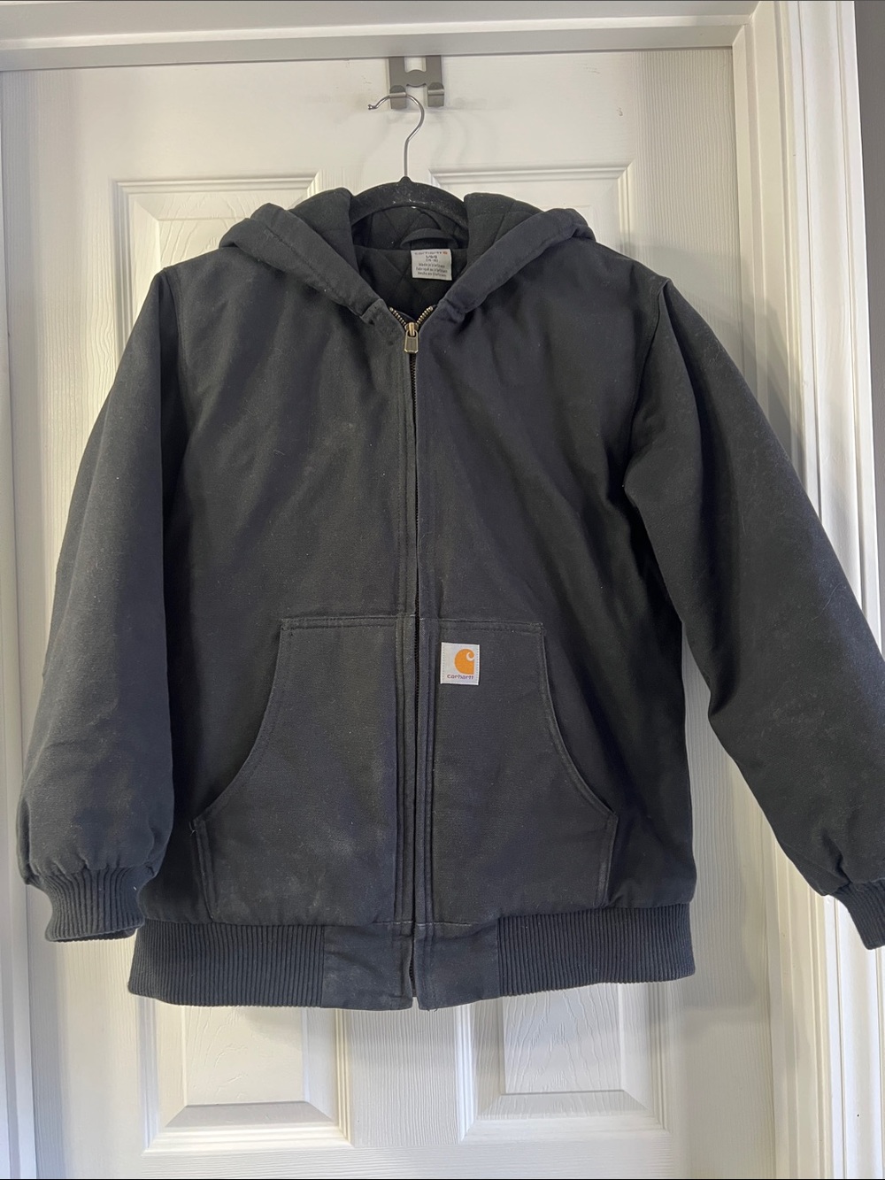 Carhartt Big Kids Black Hooded Zip Jacket with Logo Patch Size L (14-18)